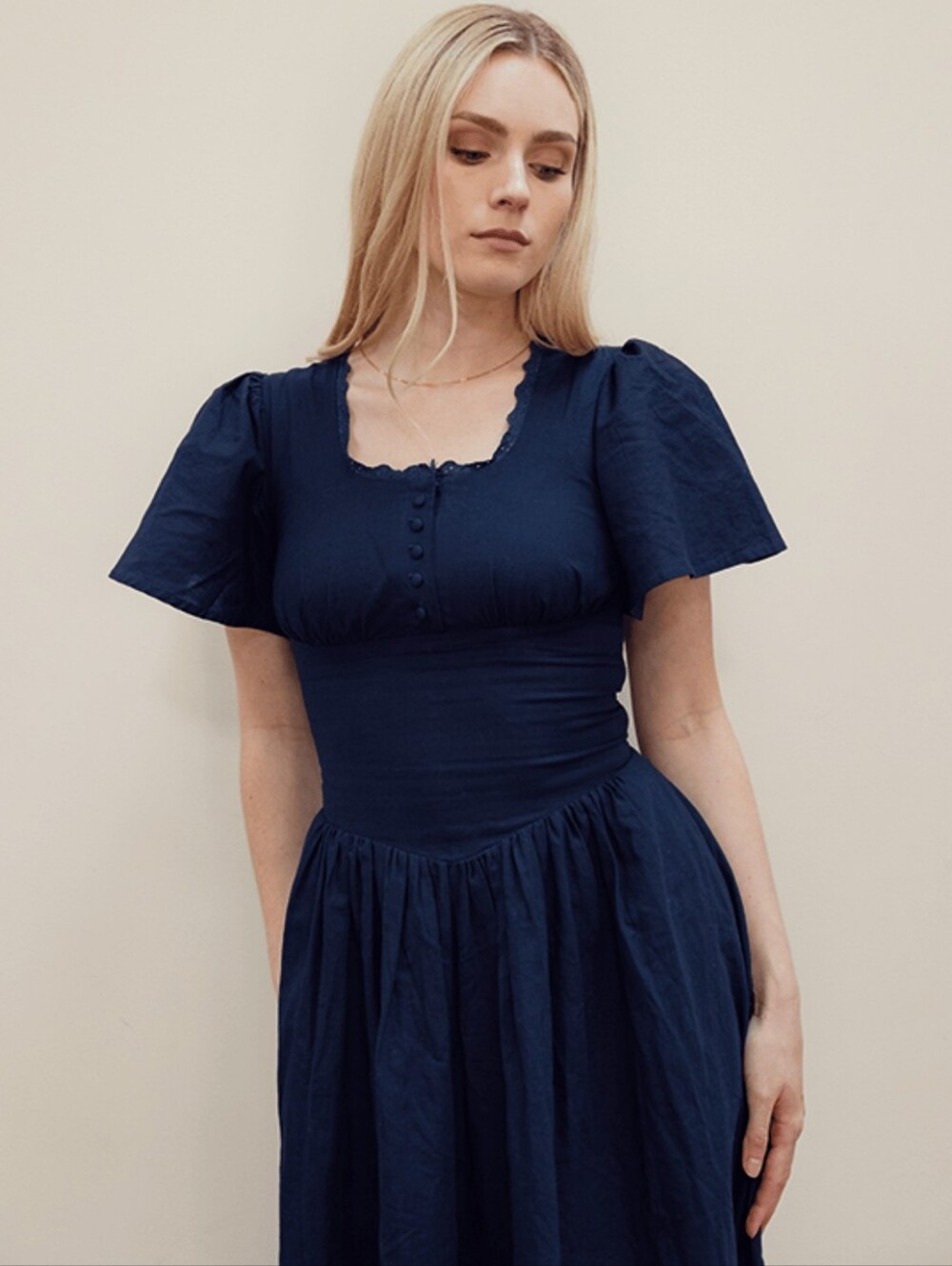 Hymn Midnight Navy Dark Blue Cotton Poet Dresses Pockets Cottagecore Prariecore